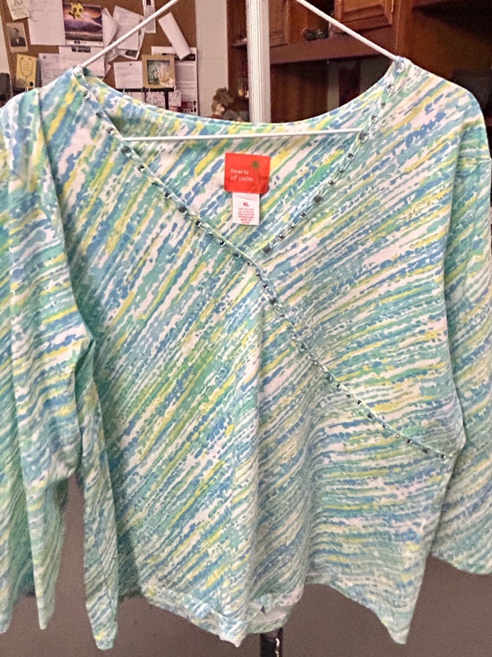 hearts of palm Aqua, Seafoam & Lime Beaded V‑Neck Knit Top
